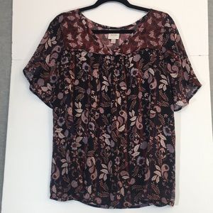 KNOX ROSE Cool Summer Oversized Relaxed Fit Paisley Floral Organza Fly Away Top